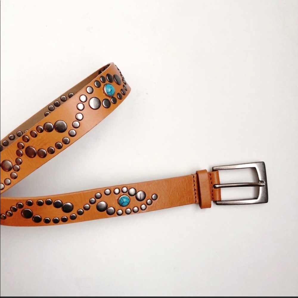 Leather Studded Belt Size Medium Tan